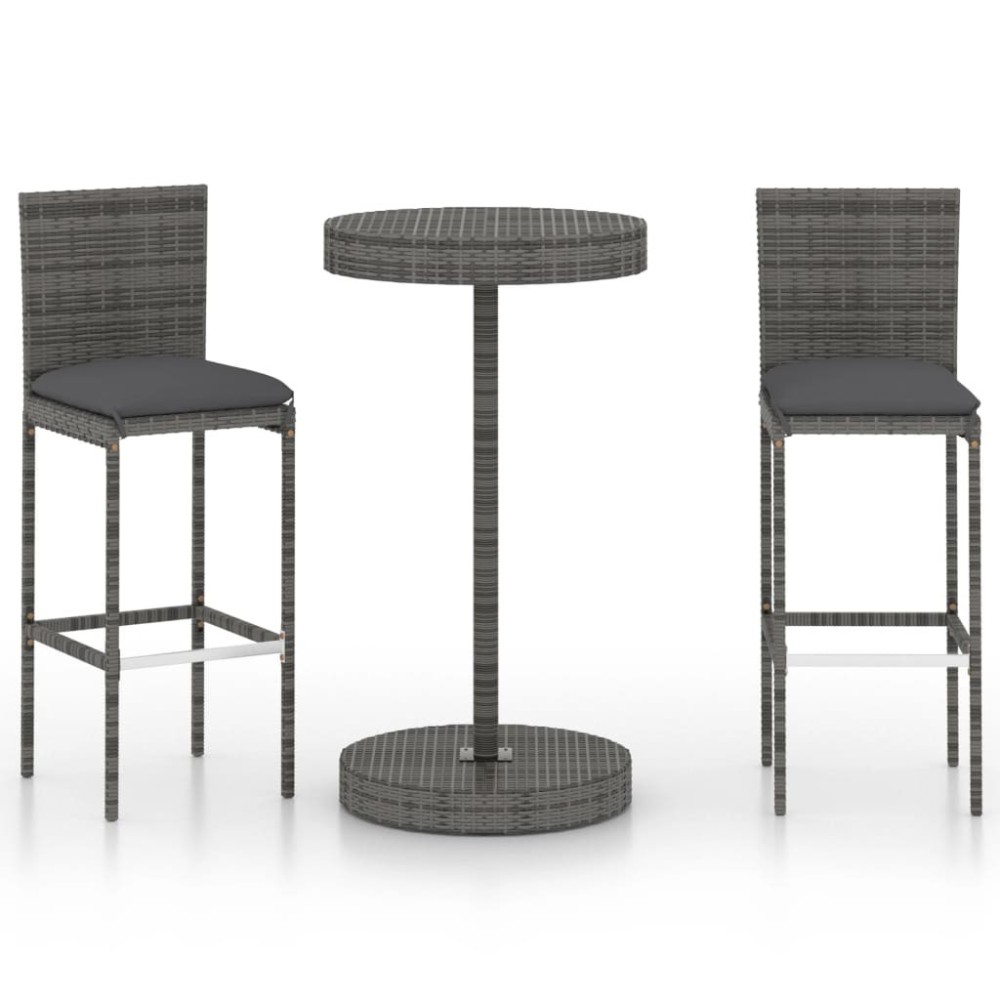 3 Piece Garden Bar Set with Cushions Poly Rattan Grey