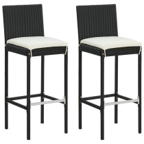 Garden Bar Stools with Cushions 4 pcs Black Poly Rattan