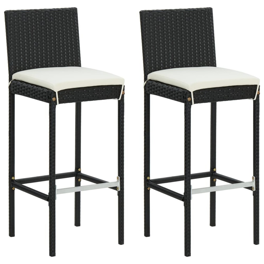 Garden Bar Stools with Cushions 4 pcs Black Poly Rattan