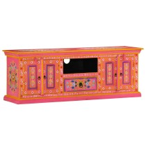 TV Cabinet Solid Mango Wood Blue Hand Painted