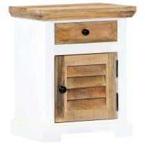 Nightstand White and Brown 40x30x50 cm Solid Rough Mango Wood