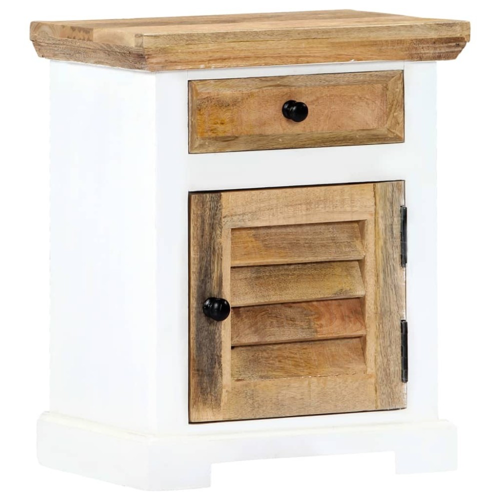 Nachttisch Weiß und Braun 40x30x50 cm Massivholz Mango