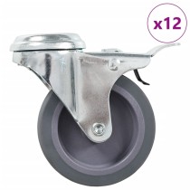 Bolt Hole Swivel Casters with Double Brakes 4 pcs 75 mm