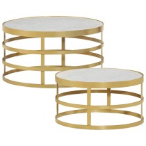 Couchtisch-Set 2-tlg. Marmor Messingfarben und Weiß