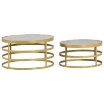 2 Piece Coffee Table Set Marble Brass and White