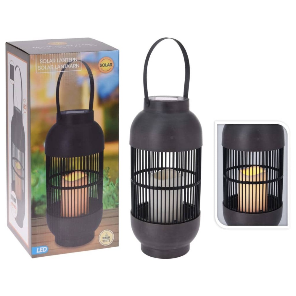 ProGarden LED Solar Lantern Rattan with Candle Black