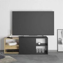 FMD TV Unit with 2 Open Compartments 133.5x39.9x49.2 cm Black and Artisan Oak