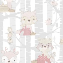 Noordwand Wallpaper Mondo baby Forest Animals White and Blue