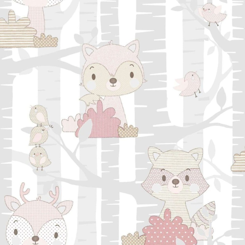 Noordwand Wallpaper Mondo baby Forest Animals White and Blue