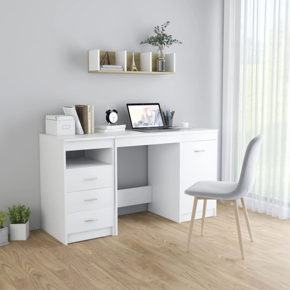 Desk High Gloss White 140x50x76 cm Engineered Wood