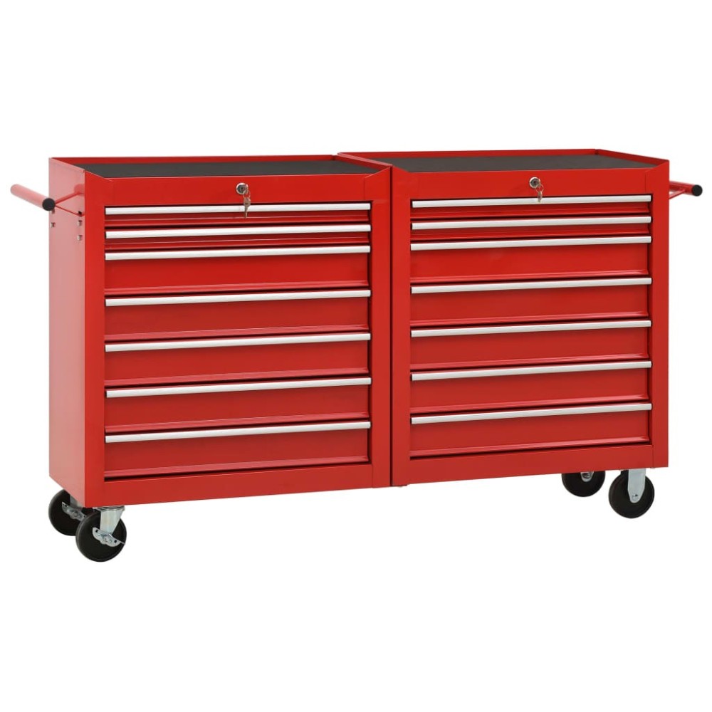 Tool Trolley with 15 Drawers Steel Black (147183+2x147184)
