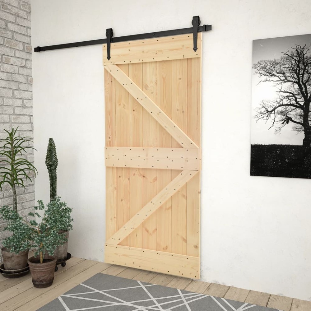 Schiebetür mit Beschlag 80x210 cm Massivholz Kiefer Grau