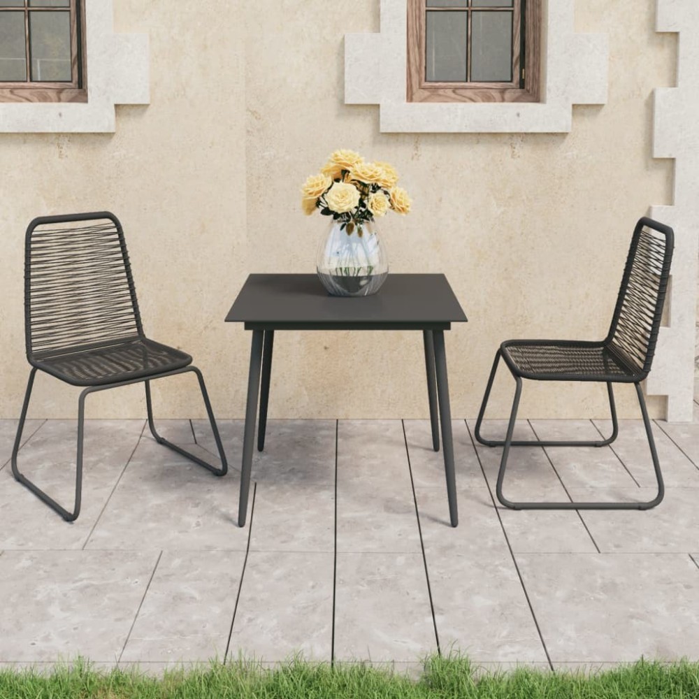 9 Piece Garden Dining Set PVC Rattan Black