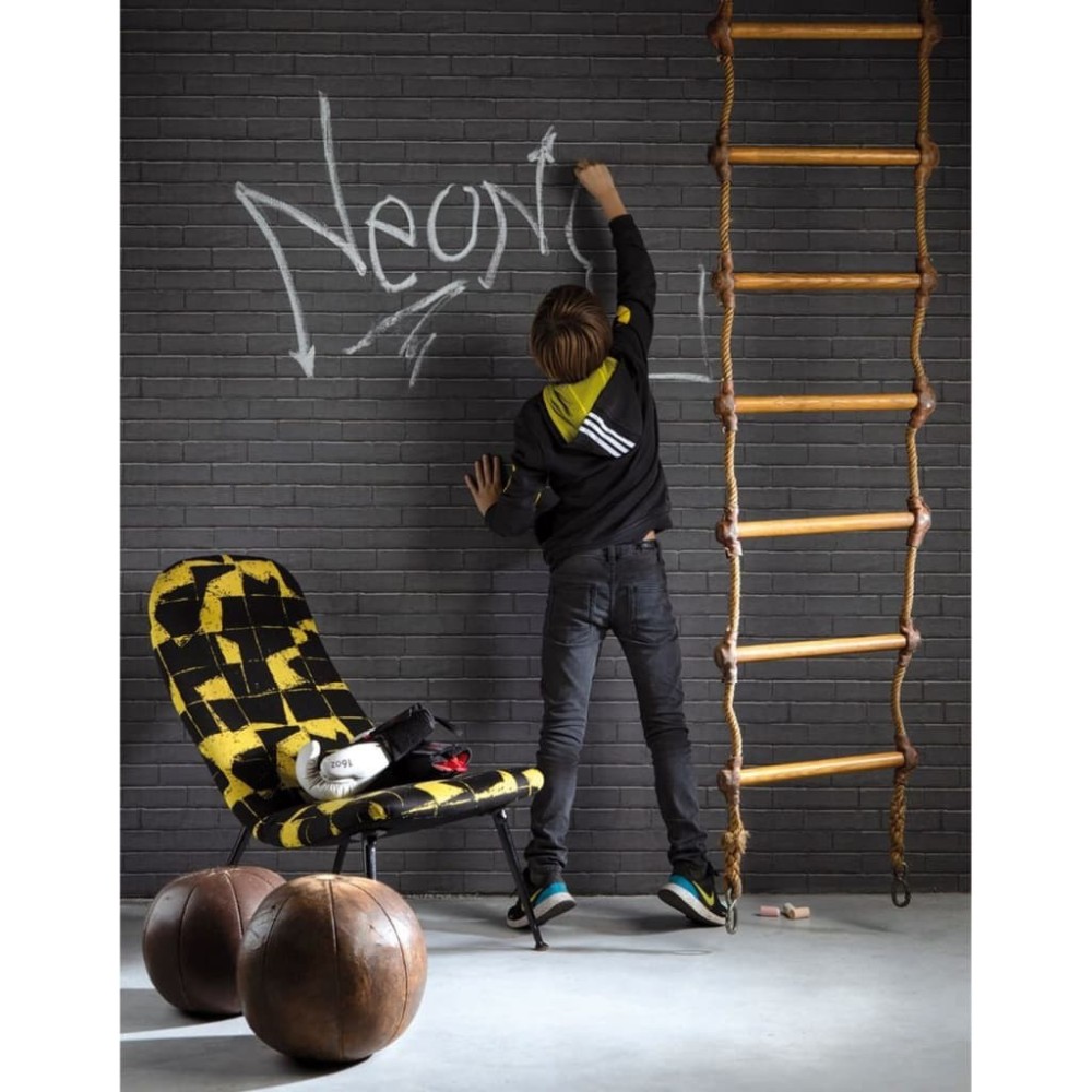 Good Vibes Tapete Chalkboard Brick Wall Schwarz und Grau