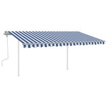 Markise Manuell Einziehbar mit Pfosten 3x2,5 m Blau & Weiß