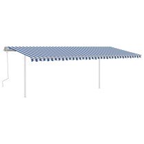 Markise Manuell Einziehbar mit Pfosten 3x2,5 m Blau & Weiß