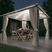 Gazebo with Curtain&LED String Lights 4x3 m Cream Aluminium