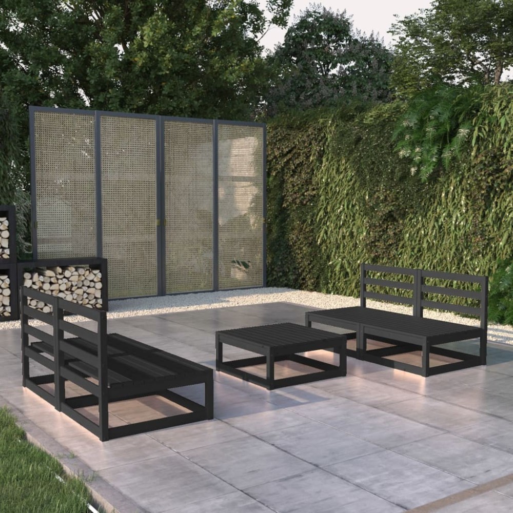 5-tlg. Garten-Lounge-Set Schwarz Massivholz Kiefer