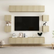 8 Piece TV Cabinet Set High Gloss Grey Engineered Wood