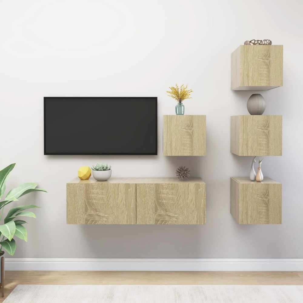 6 Piece TV Cabinet Set High Gloss Grey Engineered Wood