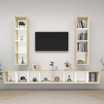 Wall-mounted TV Cabinets 4 pcs High Gloss Black Engineered Wood