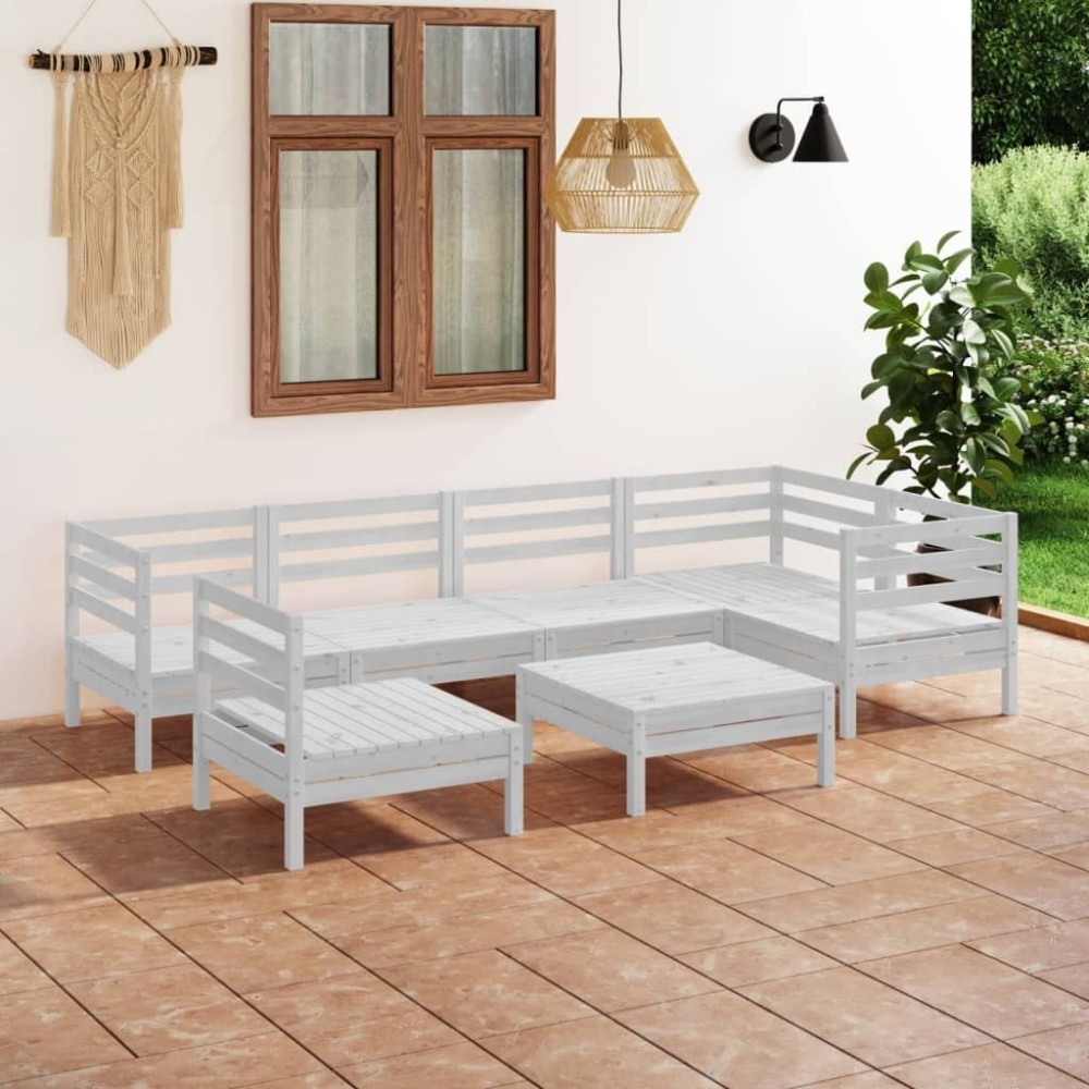 7-tlg. Garten-Lounge-Set Massivholz Kiefer Weiß