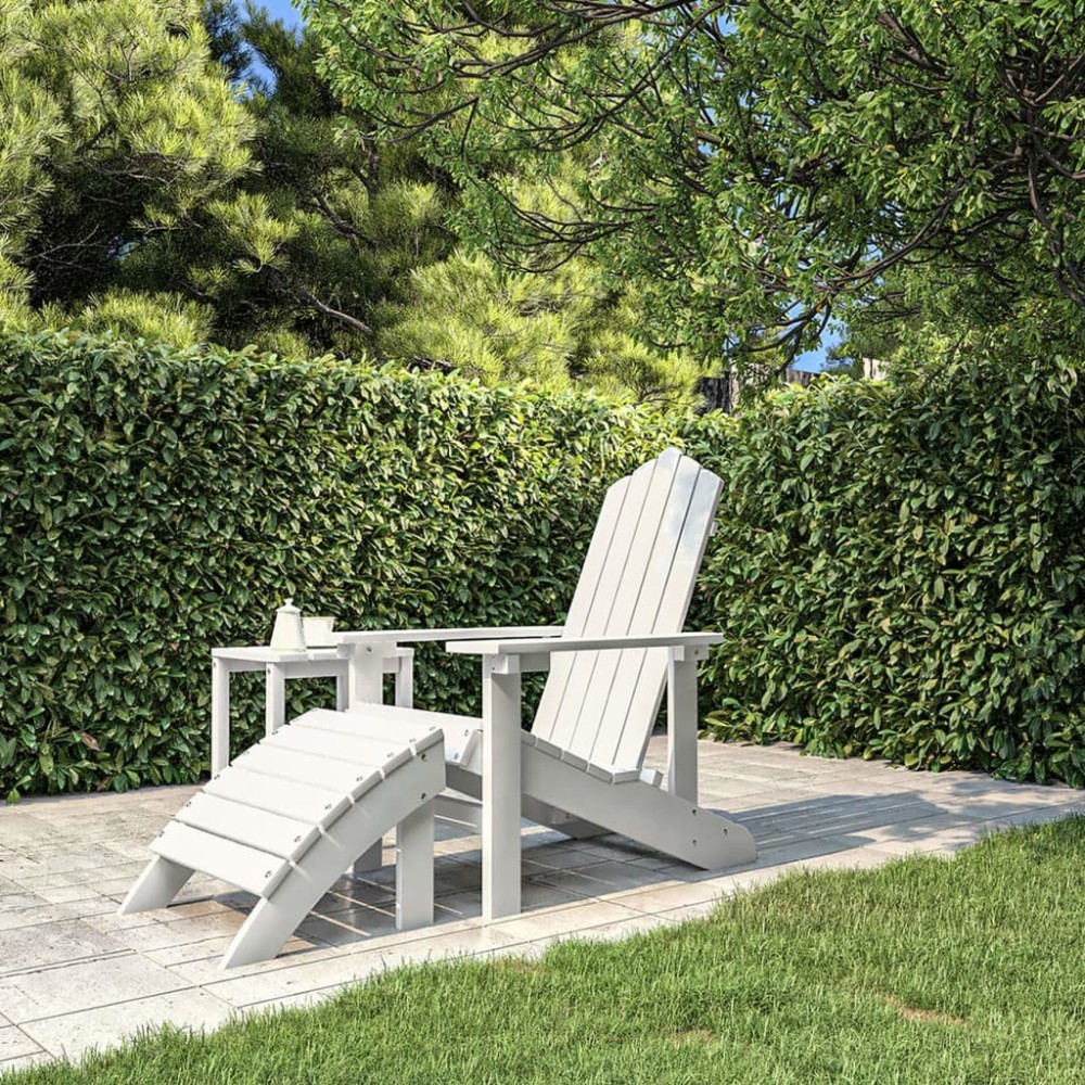 Garden Adirondack Chairs 2 pcs with Footstools HDPE White