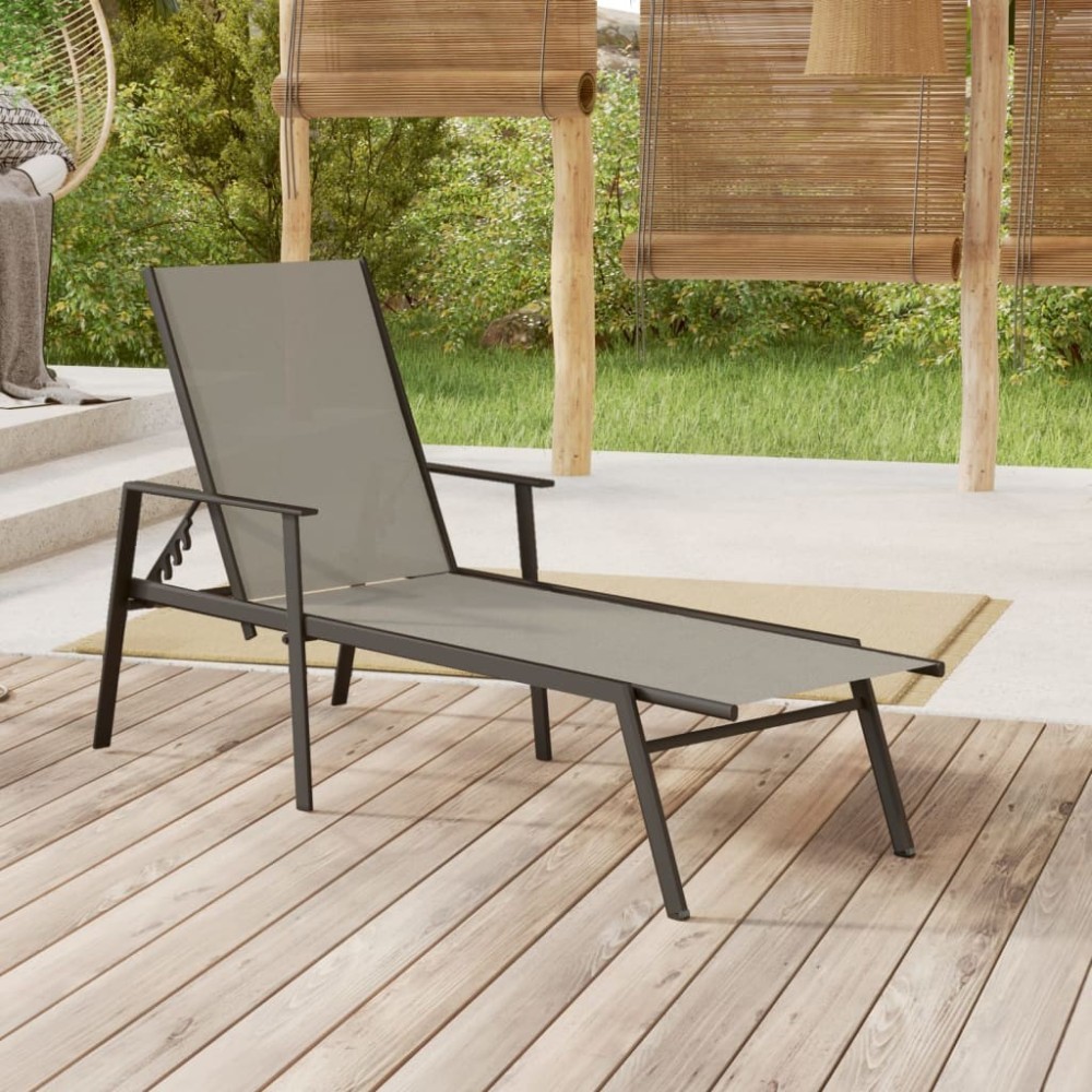 Sun Lounger Steel and Textilene Fabric Green