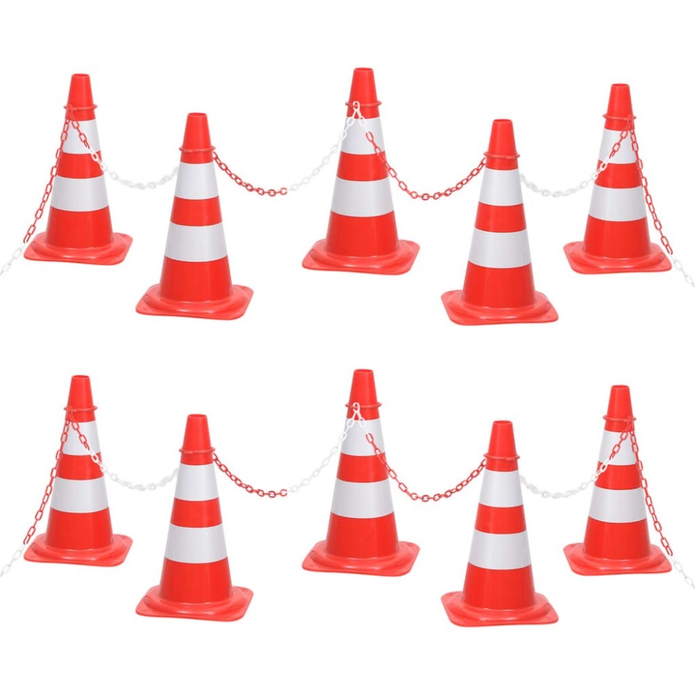 10 Reflective Traffic Cones Red and White 50 cm