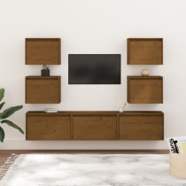 TV Cabinets 7 pcs Black Solid Wood Pine