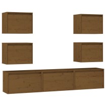 TV Cabinets 7 pcs Black Solid Wood Pine