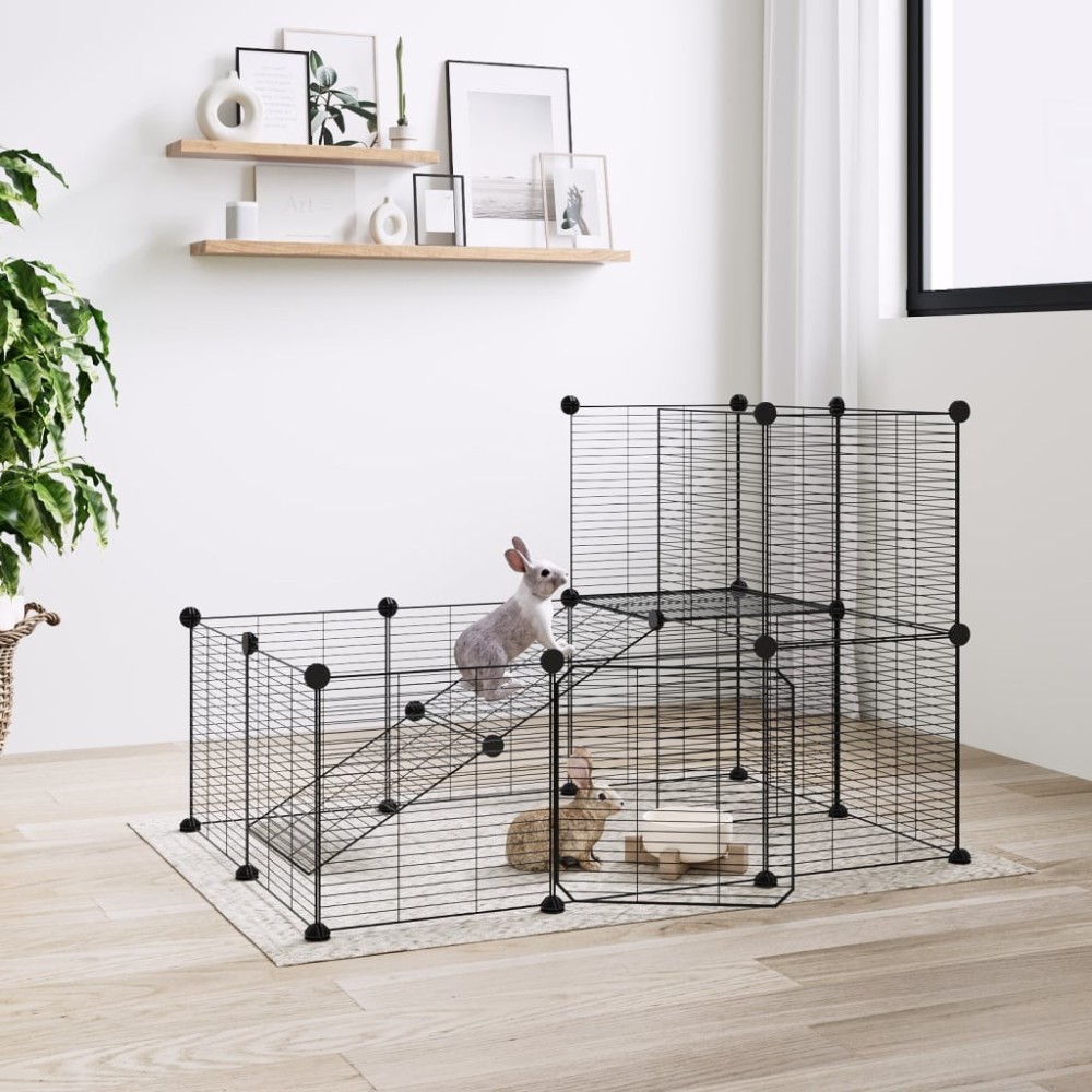 44-Panel Pet Cage with Door Black 35x35 cm Steel