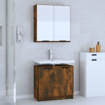 2 Piece Bathroom Cabinet Set High Gloss White Engineered Wood