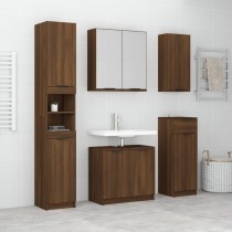 5 Piece Bathroom Cabinet Set High Gloss White Engineered Wood