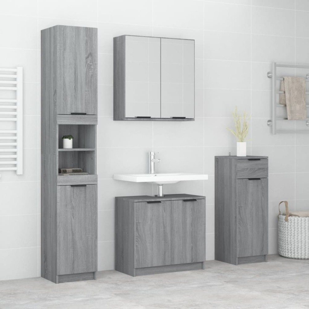 4 Piece Bathroom Cabinet Set High Gloss White Engineered Wood