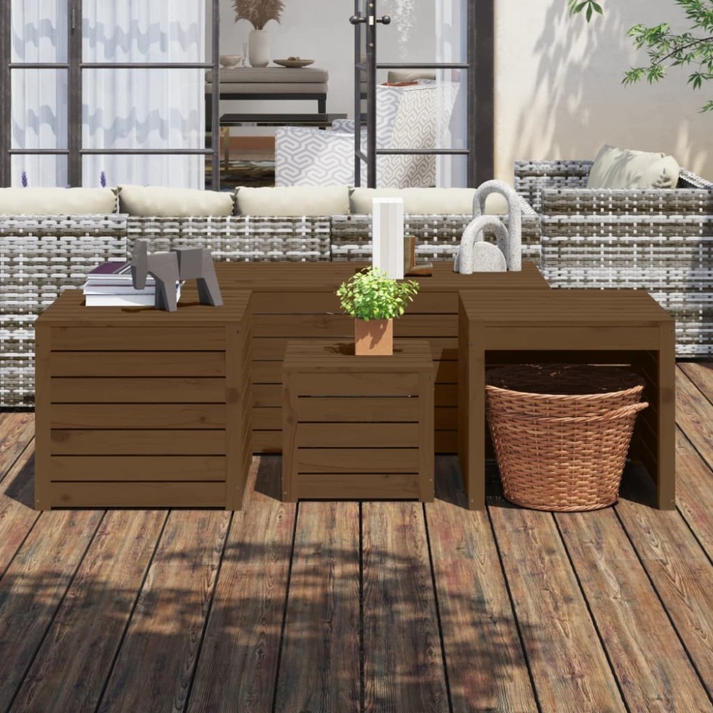 4 Piece Garden Box Set Black Solid Wood Pine