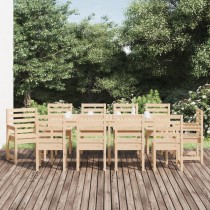 11 Piece Garden Dining Set Black Solid Wood Pine
