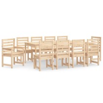 11 Piece Garden Dining Set Black Solid Wood Pine