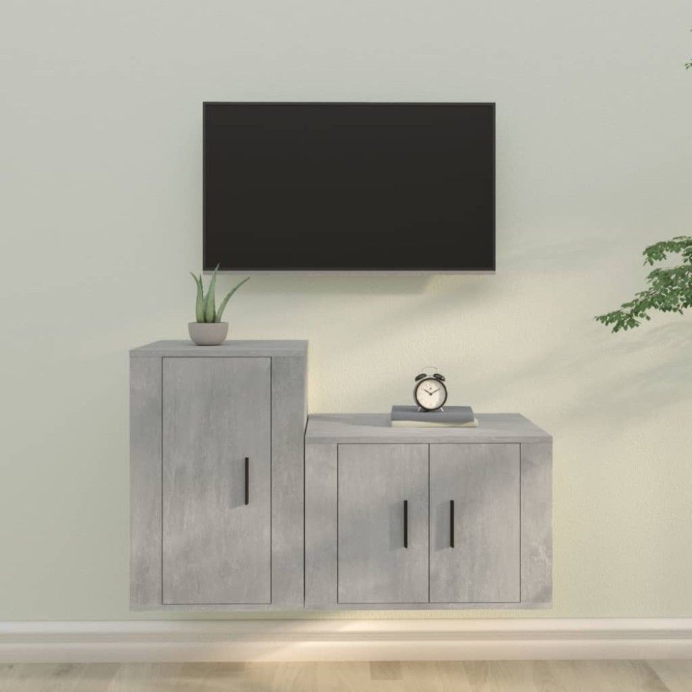 2 Piece TV Cabinet Set Black Engineered Wood