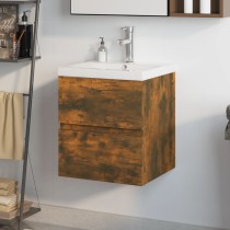 Sink Cabinet with Built-in Basin Brown Oak Engineered Wood