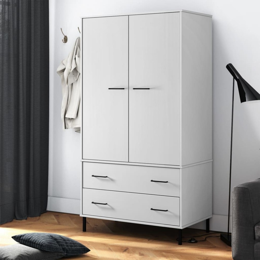 Wardrobe with Metal Legs Grey 90x55x172.5 cm Solid Wood OSLO