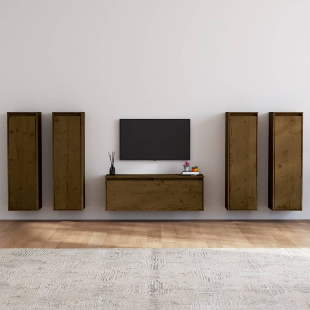 TV Cabinets 5 pcs Solid Wood Pine