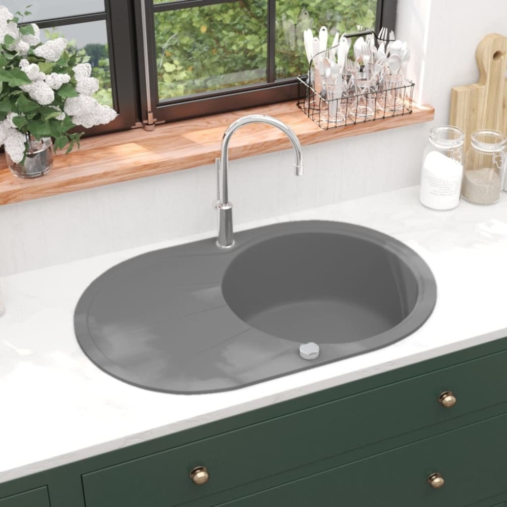 Granite Kitchen Sink Single Basin Oval Black