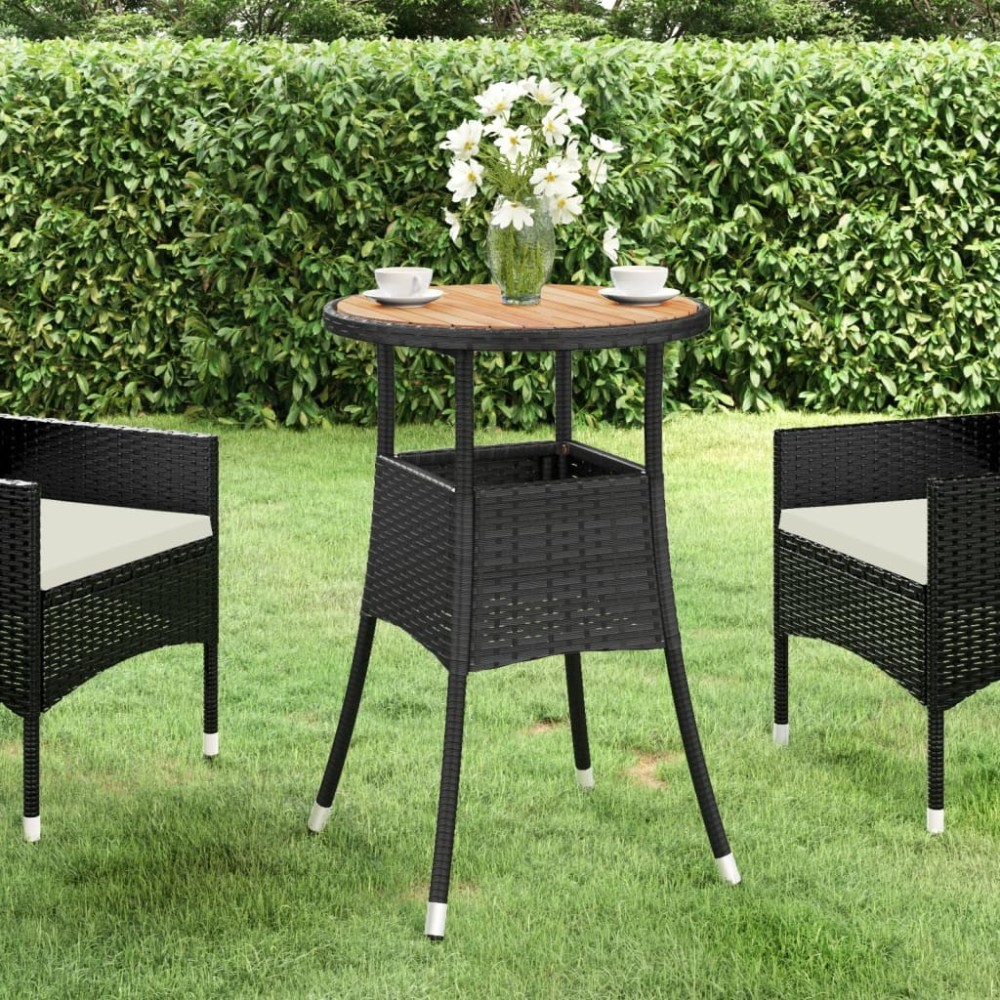 Garden Table  60x75 cm Acacia Wood and Poly Rattan Grey