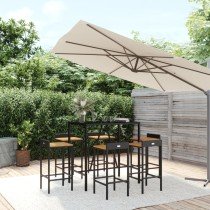 5 Piece Garden Bar Set Grey Poly Rattan& Solid Wood Acacia