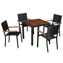 9 Piece Outdoor Dining Set Poly Rattan and Acacia Wood Black