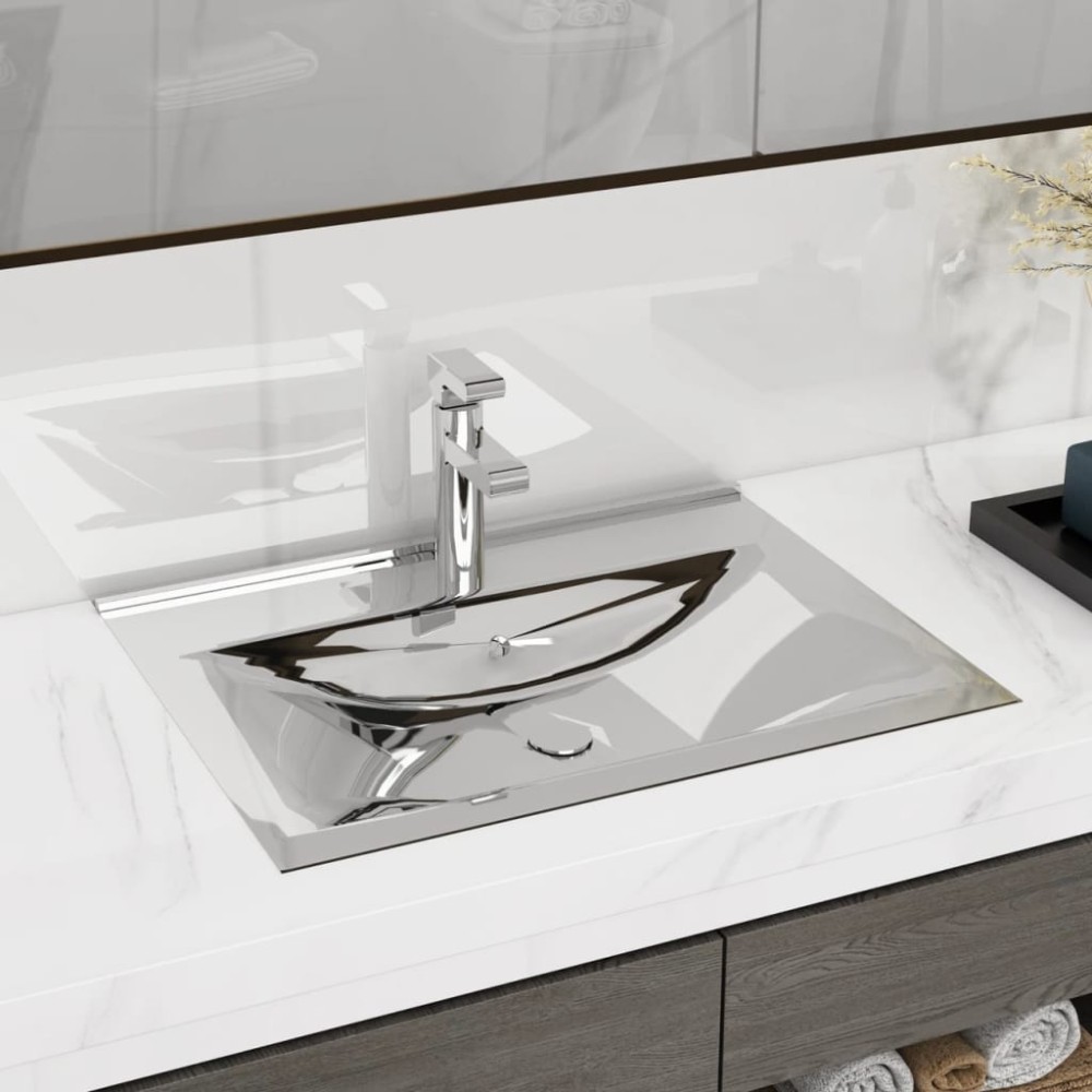 Rectangular Ceramic Basin Black with Faucet Hole 60x46 cm