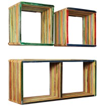 Wall Shelf Set 3 Pieces Solid Reclaimed Teak Multicolour