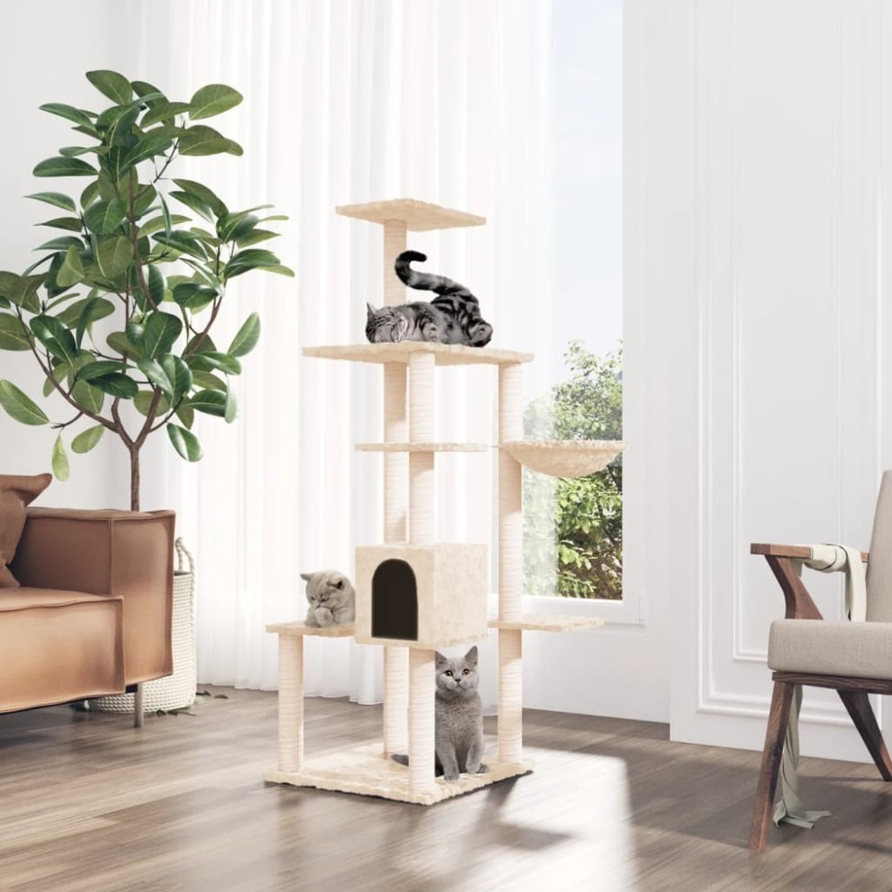 Cat Tree with Sisal Scratching Posts Light Grey 142 cm