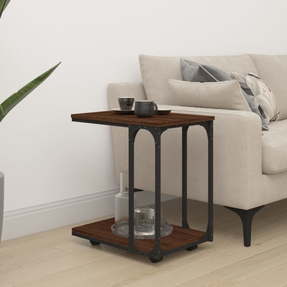 Side Table with Wheels Smoked Oak 50x35x55.5cm Engineered Wood